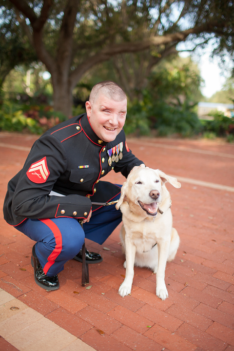 Michael Jernigan, who lost his eyes in a roadside bomb explosion in Iraq in 2004, with his guide dog Brittani. He says Southeastern Guide Dogs ‘will never charge any one of our students for a dog, not even a dollar. We’re here to help our community. That’s what we want to do.’