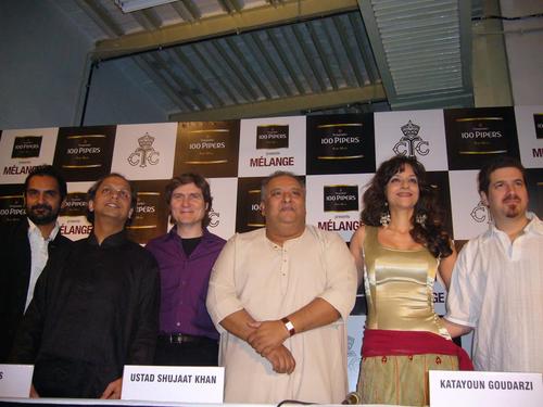 Saffron: (from left) Karsh Kale, Abhiman Kaushal, Tim Ries, Shujaat Khan, Katayoun Goudarzi, Kevin Hayes