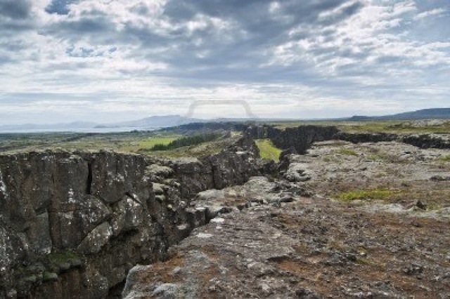The great rift of Iceland in Pingvellir Valley north of Iceland's capital city of Reykjavik.