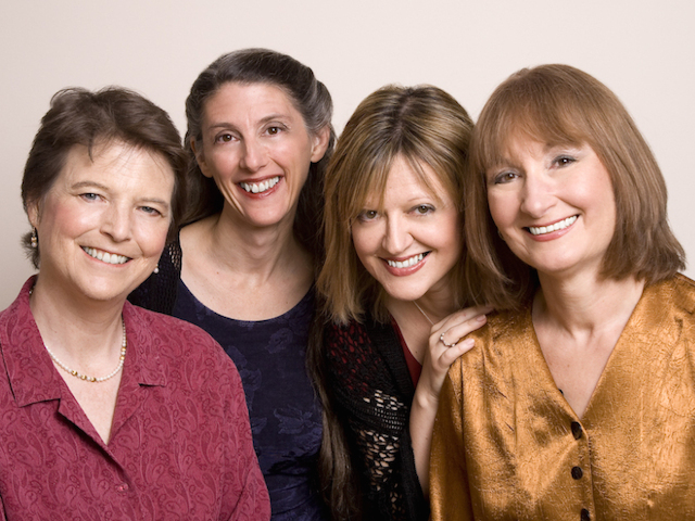Anonymous 4: (from left) Ruth Cunningham, Marsha Genensky, Jacqueline Horner-Kwiatek, Susan Hellauer. ‘For us, it’s always been about telling a tale of human experience, not necessarily literally but providing context and a dramatic arc for the music,’ says Ms. Hellauer.