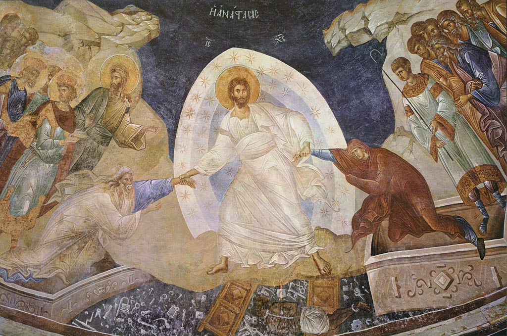 The post image, from the familiar Greek icon Anastasis (Resurrection) is one of my favorite images for Easter because it shows the usually placid Christ actually straining to pull Adam and Eve from the clutches of death and hell. I think it compliments the sensibilities Updike expresses in his poem.