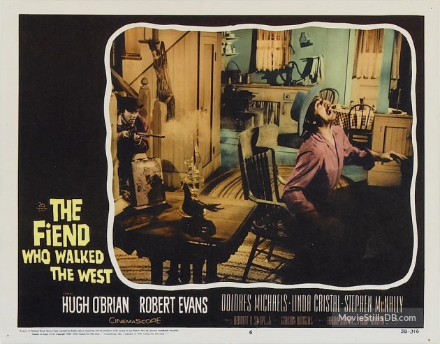 A lobby card for The Fiend Who Walked the West