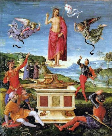 Resurrection of Christ (aka The Kinnaird Resurrection), oil painting on wood by Raphael (1499-1502