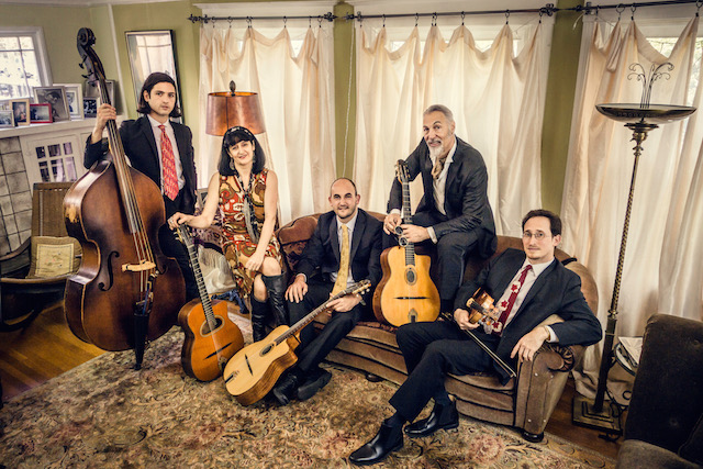 The Hot Club of San Francisco: (from left) Sam Rocha, Isabelle Fontaine, Jordan Samuels, Paul Mehling, Evan Price