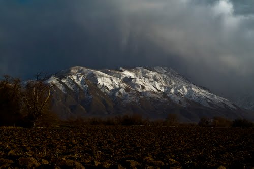 ‘The snowy skirts of the Wahsatch Mountains appeared beneath the lifting fringes of the clouds, and the sun shone out through colored windows, producing one of the most glorious after-storm effects I ever witnessed.’ (Photo: Ralph Maughan)