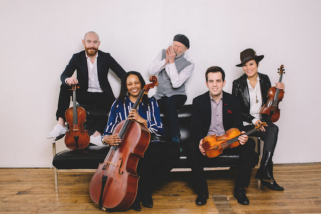 Corky Siegel’s Chamber Blues (from left) Dave Moss (viola), Jocelyn Butler Shoulders (cello), Corky Siegel, Jaime Gorgojo (violin), Chihsuan Yang (violin, erhu, vocal): Nothing if not different. Photo ©+Stephanie+Bassos 